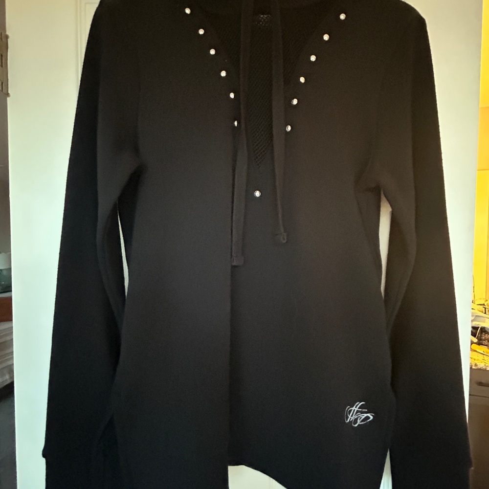 Harley-Davidson Black Long Sleeve hoodie Top with silver Accents